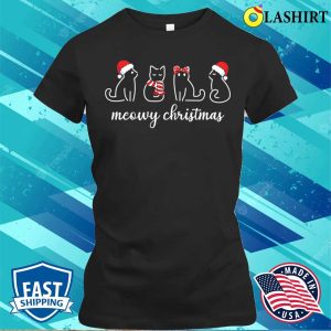 Meowy Christmas White Cats Santa T-shirt, Meowy Christmas White Cats Santa Christmas T-shirt