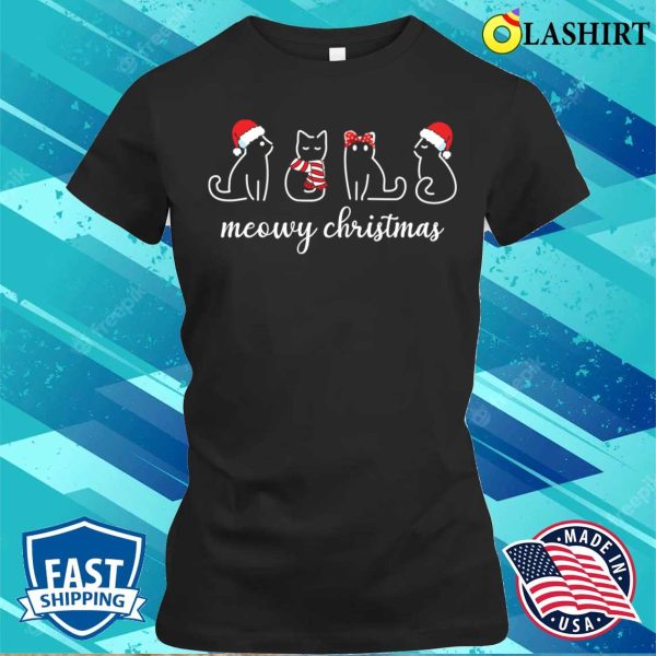 Meowy Christmas White Cats Santa T-shirt, Meowy Christmas White Cats Santa Christmas T-shirt