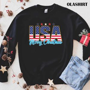 Merry Christmas America Funny Usa Flag Letters Quote Funny T shirt 1