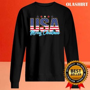 Merry Christmas America Funny Usa Flag Letters Quote Funny T shirt 2