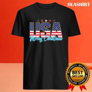 Merry Christmas America Funny Usa Flag Letters Quote Funny T shirt 4