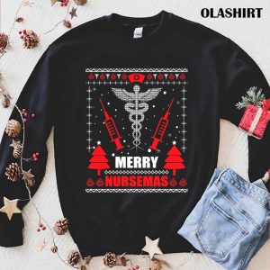 Merry Nursemas Ugly Christmas Sweater Nurse T shirt 1