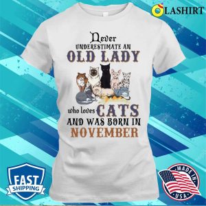 Never Underestimate An Old Lady Loves Dogs Born In November Shirt 1