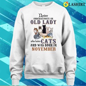 Never Underestimate An Old Lady Loves Dogs Born In November Shirt 4