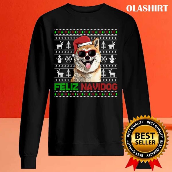 New Akitas Dog Feliz Navidog Funny Christmas T-shirt