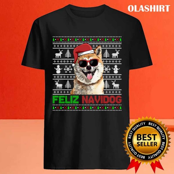 New Akitas Dog Feliz Navidog Funny Christmas T-shirt