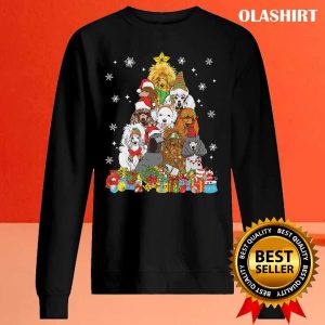 New Christmas Tree Lights Poodle Dog Lover Xmas Pajama T shirt 2