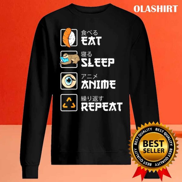 New Eat Sleep Anime Repeat Sushi Sloth Funny Kawaii Manga T Shirt