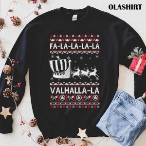 New Fa La La Valhalla Viking Ship Ugly Christmas Sweater T shirt 1