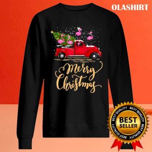 New Flamingo Driving Christmas Tree Truck Flamingo Christmas Shirt 2