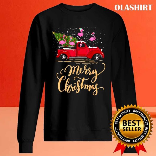 New Flamingo Driving Christmas Tree Truck Flamingo Christmas Shirt