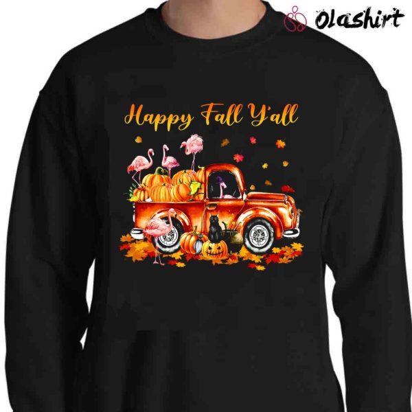 New Flamingo Happy Fall Y’all Shirt, Autumn Pumpkin Truck Flamingo Shirt, Flamingo Lover Shirt