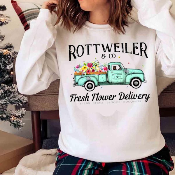 New Funny Rottweiler Dog Flower Delivery Truck Shirt