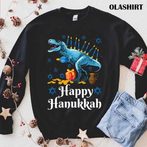 New Happy Hanukkah T Rex Dinosaur Menorasaurus Chanukkah T shirt 1