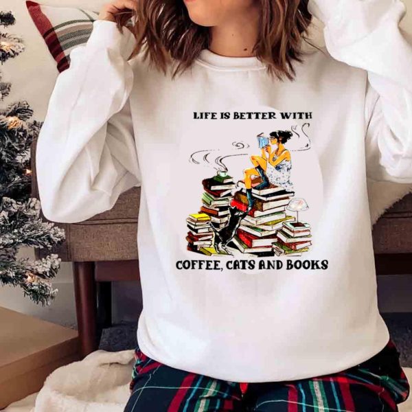 New Life Is Better With Coffee Cats And Books, Book Lover T-shirt