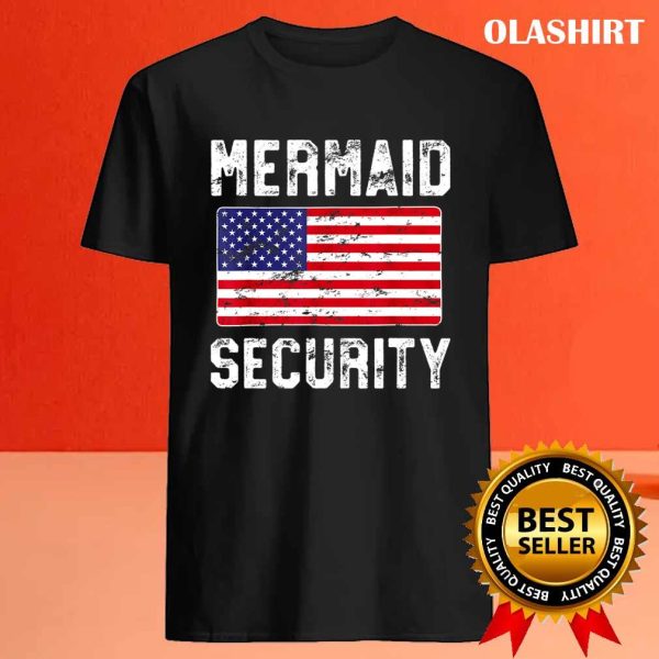 New Mermaid Security T-shirt, American Flag Beach Pool Party