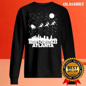 New Merry Christmas Atlanta Skyline Santa Claus Sleigh Vintage T shirt 2