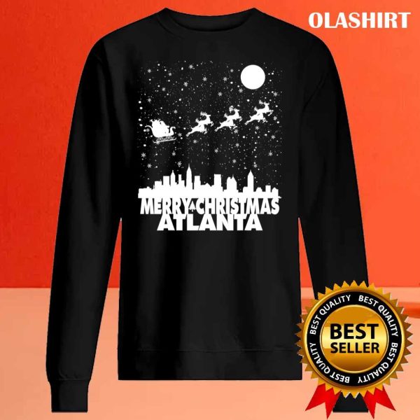 New Merry Christmas Atlanta Skyline Santa Claus Sleigh Vintage T-shirt