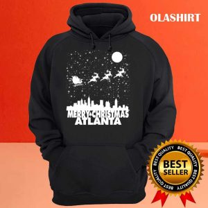 New Merry Christmas Atlanta Skyline Santa Claus Sleigh Vintage T shirt 3