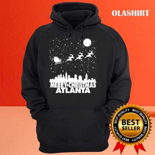 New Merry Christmas Atlanta Skyline Santa Claus Sleigh Vintage T-shirt