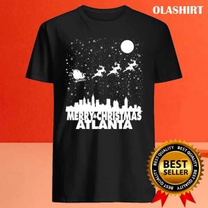 New Merry Christmas Atlanta Skyline Santa Claus Sleigh Vintage T shirt 4