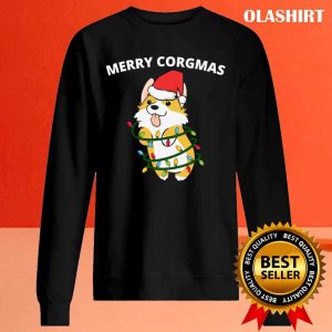 New Merry Corgmas Corgi Dog Christmas Lights Santa Design T shirt 2