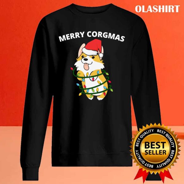 New Merry Corgmas Corgi Dog Christmas Lights Santa Design T-shirt