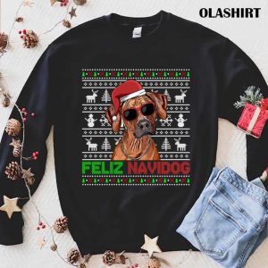 New Rhodesian Ridgeback Dog Feliz Navidog Funny Christmas T-shirt