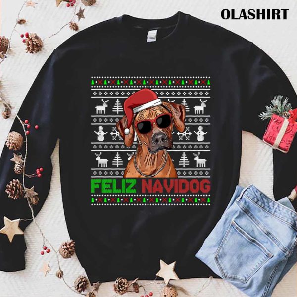 New Rhodesian Ridgeback Dog Feliz Navidog Funny Christmas T-shirt