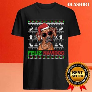 New Rhodesian Ridgeback Dog Feliz Navidog Funny Christmas T shirt 4