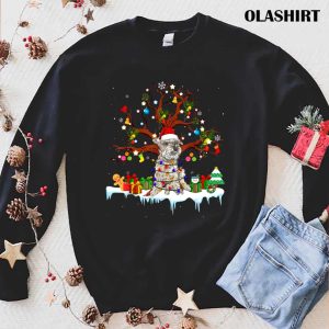 New Santa Schnauzer Dog Wearing Christmas Hat Tree Lights T-shirt