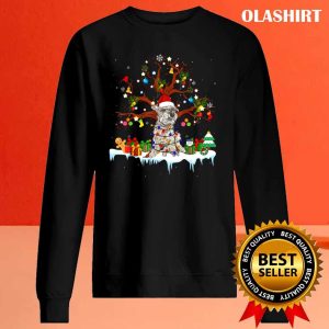 New Santa Schnauzer Dog Wearing Christmas Hat Tree Lights T shirt 2