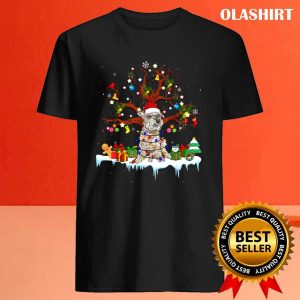 New Santa Schnauzer Dog Wearing Christmas Hat Tree Lights T shirt 4