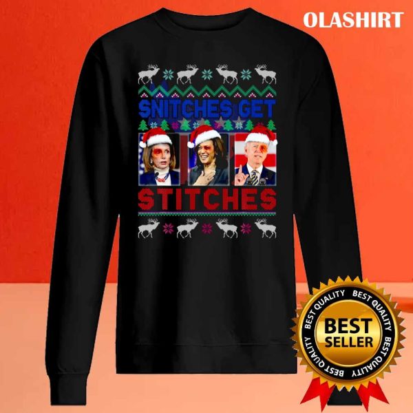 New Snitches Get Stitches Xmas Anti Biden T-shirt