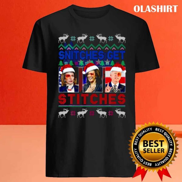 New Snitches Get Stitches Xmas Anti Biden T-shirt