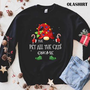 New The Pet All The cats Gnome Buffalo Plaid Christmas Tree Ligh T shirt 1