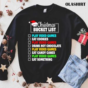 New Xmas Bucket List Santa Hat Funny Video Gamer Boys Christmas T shirt 1