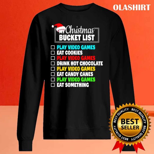 New Xmas Bucket List Santa Hat Funny Video Gamer Boys Christmas T-shirt