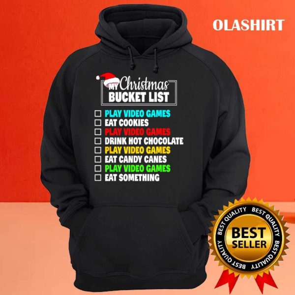 New Xmas Bucket List Santa Hat Funny Video Gamer Boys Christmas T-shirt