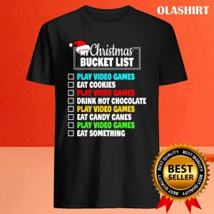 New Xmas Bucket List Santa Hat Funny Video Gamer Boys Christmas T shirt 4