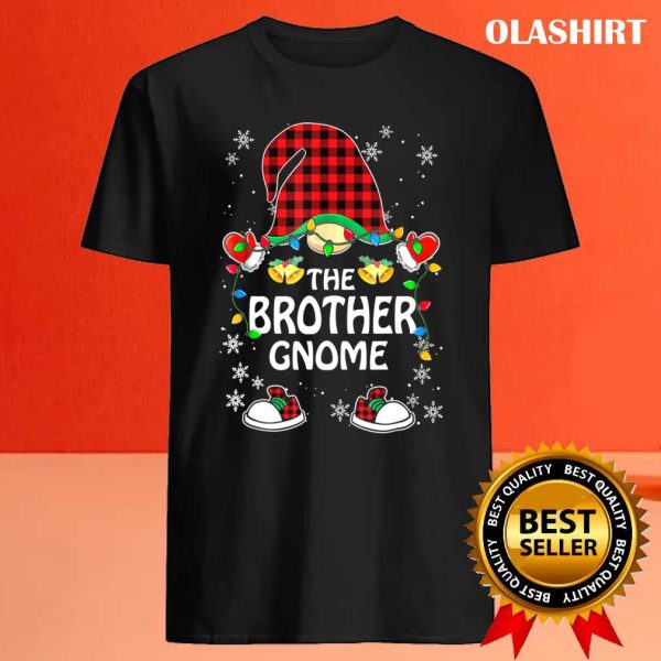 Official Brother Gnome Buffalo Plaid Matching Family Christmas Pajama T-shirt