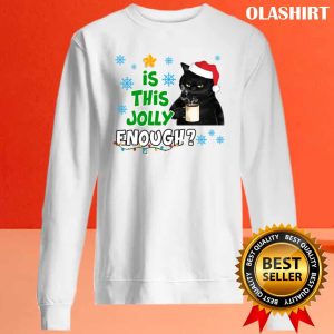 Official Is This Jolly Enough Black Cat Merry Christmas Tree Lights T shirt 2