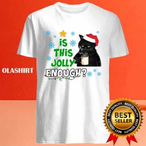 Official Is This Jolly Enough Black Cat Merry Christmas Tree Lights T shirt 4