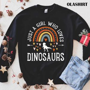 Official Just A Girl Who Loves Dinosaurs Rainbow Gifts For Dino Lover T shirt 1