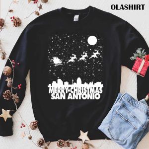 Official Merry Christmas San Antonio Skyline Santa Claus Sleigh Retro T shirt 1