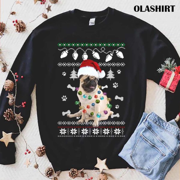 Official Pug Dog Santa Hat Ugly Christmas Sweater Happy Holidays Season T-shirt