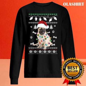 Official Pug Dog Santa Hat Ugly Christmas Sweater Happy Holidays Season T shirt 2