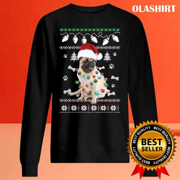 Official Pug Dog Santa Hat Ugly Christmas Sweater Happy Holidays Season T-shirt