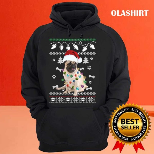 Official Pug Dog Santa Hat Ugly Christmas Sweater Happy Holidays Season T-shirt