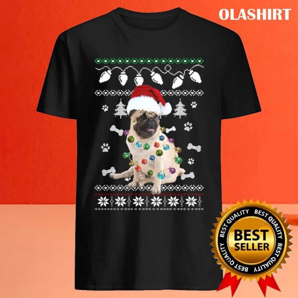 Official Pug Dog Santa Hat Ugly Christmas Sweater Happy Holidays Season T-shirt